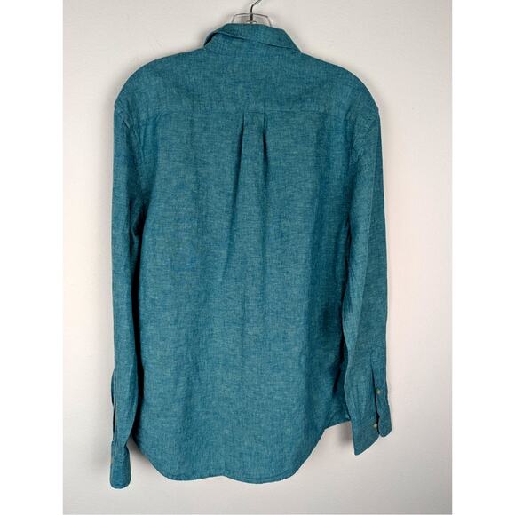 Old navy slim Sz M Teal green mens Linen shirt GUC Chest 41"CB length31"Sleev26" - Picture 7 of 7